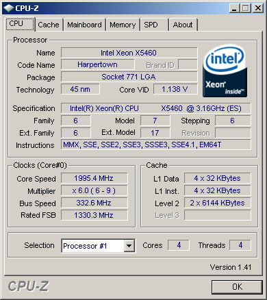 Xeon X5460处理器基本信息