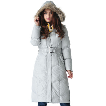 真维斯Jeanswest 女装毛领连帽印花超长款羽绒